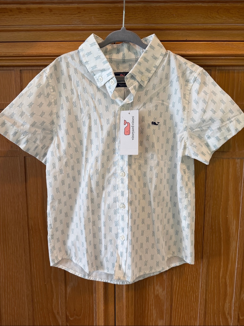 NWT! Vineyard Vines Boys White Short Sleeve Nautical Knots Button-Down Shirt 6